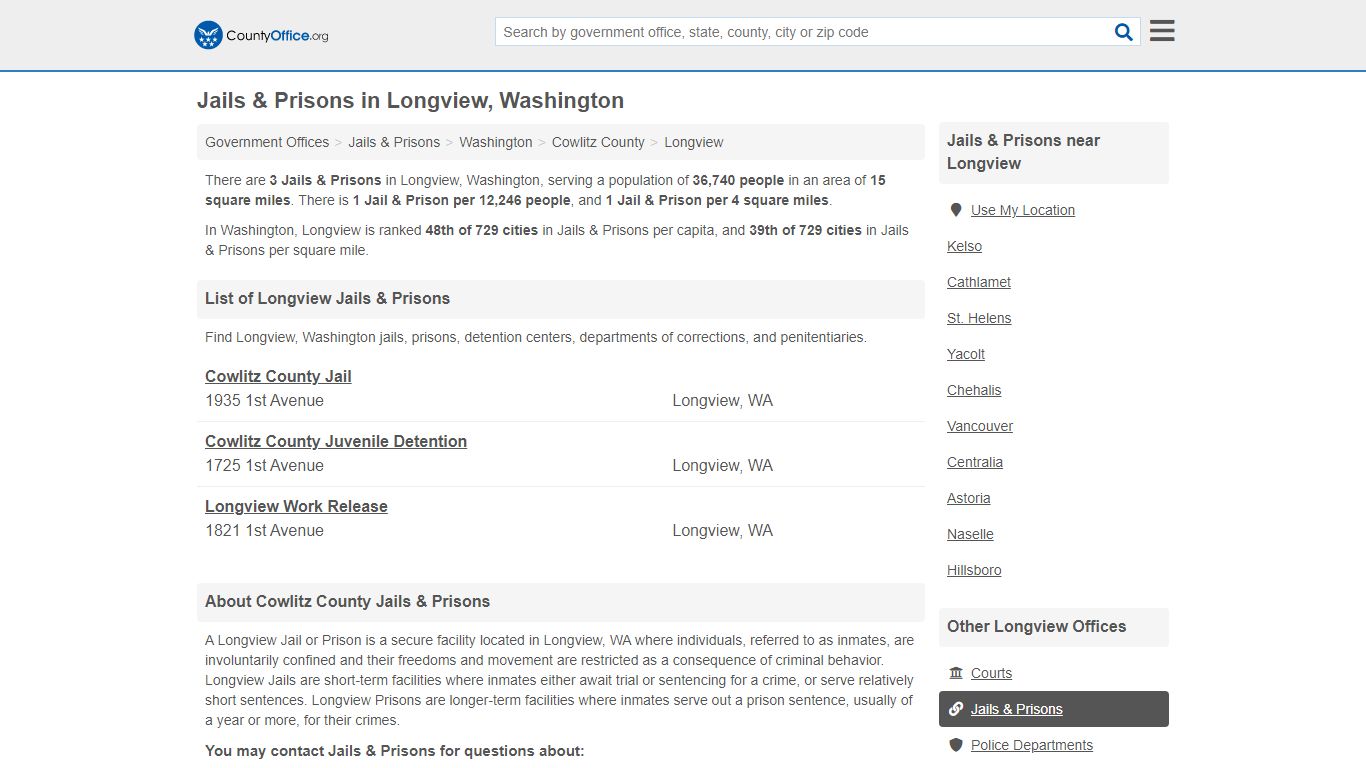Jails & Prisons - Longview, WA (Inmate Rosters & Records)