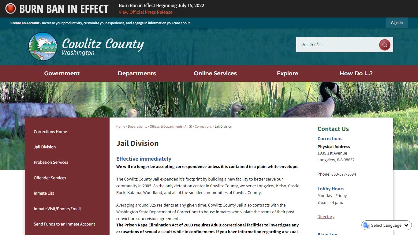 Jail Division | Cowlitz County, WA - Official Website